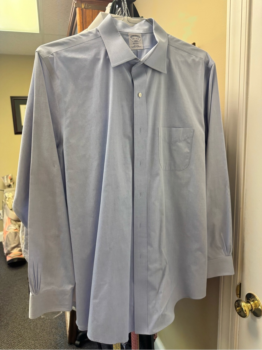 Brooks Brothers Men's Pale Blue Dress Shirt with Chest Pocket